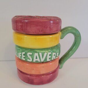 Vintage Life Savers Ceramic Mug With Lid Nabisco Classics Collection Multi-Color